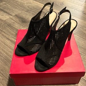 Black peep toe dress bootie with sling back